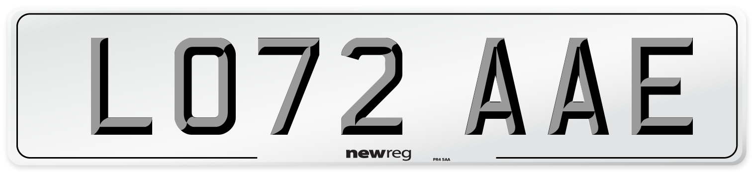 LO72 AAE Number Plate from New Reg